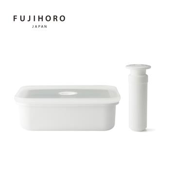 【富士琺瑯FUJIHORO】真空琺瑯烘焙保鮮盒 淺型L+真空抽氣筒