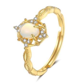 ANGEL 復古公主蕾絲造型閃耀鋯石戒指(金色)
