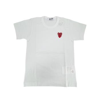 川久保玲 CDG 女款 紅色雙疊愛心刺繡logo短袖T恤(白)