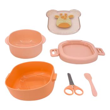 Colorland-便攜輔食碗 副食品 兒童餐具組 外出雙層寶寶碗 防摔卡通餐具 勺子