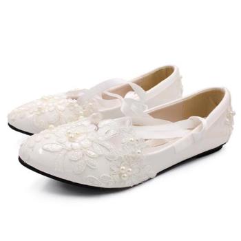 Taroko 夢幻新娘伴娘蕾絲大尺碼平底粗高跟鞋(4款可選)