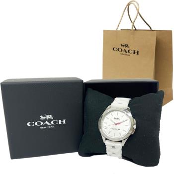 【COACH】經典 LOGO編織果凍錶帶女用手錶(白)