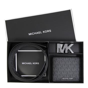 MICHAEL KORS 滿版短夾+MK頭皮帶禮盒組 (黑色)