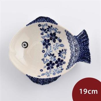 波蘭陶 蔚藍花語系列 魚形深盤 19cm 波蘭手工製