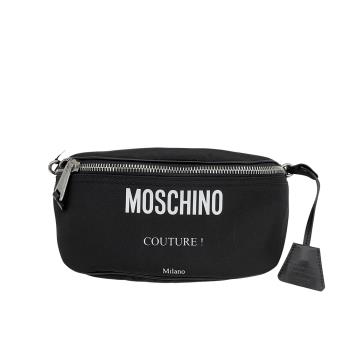 Moschino 品牌印字白logo帆布斜背/腰包(黑)