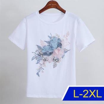 【韓國K.W.】韓國專櫃手工藍白花朵上衣(上衣/立體花/輕薄)