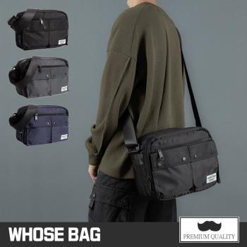 【WHOSE BAG】經典日系防水尼龍雙口袋雙層側背包 斜背包 男包 女包 NO.WBOM001