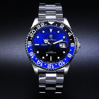 Olym Pianus 奧柏表 限量水鬼豪邁霸氣超強夜光運動型腕錶/43mm-藍黑框-899831.4GS
