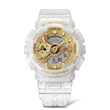 【CASIO】卡西歐 G-SHOCK 小尺寸 GMA-S110SG-7A 兩百米防水電子錶 雙顯運動錶 透明/金色