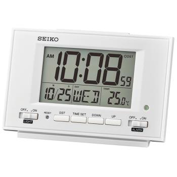SEIKO 精工 溫度顯示防貪睡電子鬧鐘/白/QHL075W
