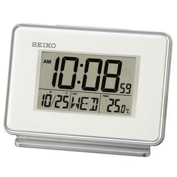 SEIKO 精工 溫度顯示雙鬧鈴電子鬧鐘/白/QHL068W