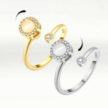 【I.Dear Jewelry】正白K-氣質貓眼-貓眼石晶鑽造型可調侶開口旋轉銀戒指(3色/韓版/INS風)現貨