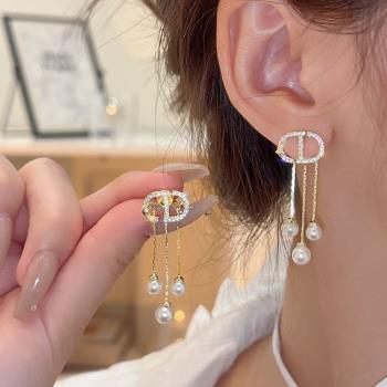 【Emi艾迷】法式時尚輕奢星綴鋯石珍珠垂墜兩戴925銀針耳環