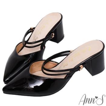 Ann’S柔美心動-軟漆皮可兩穿粗跟寬楦尖頭穆勒鞋5.5cm-黑