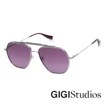 【GIGI Studios】雙線頂樑設計太陽眼鏡(銀 - PATRIZIA-6777/0)