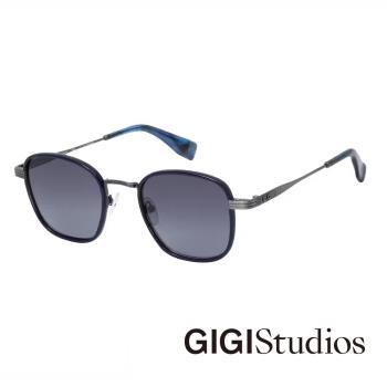 【GIGI Studios】 復古手刻鏡腳方框太陽眼鏡(銀 - HOFFMAN-6788/3)