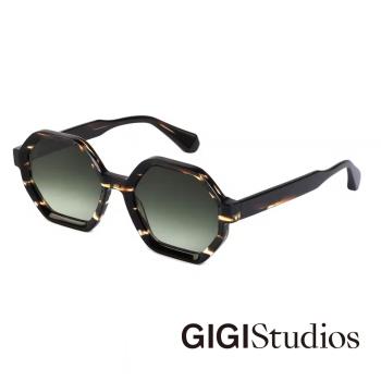 【GIGI Studios】斜切內圈六邊型太陽眼鏡(玳瑁 - SHIRLEY-6455/2)