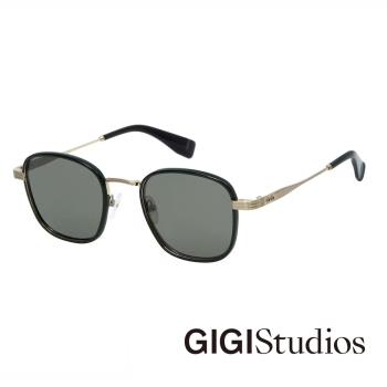 【GIGI Studios】 復古手刻鏡腳方框太陽眼鏡(黑 - HOFFMAN-6788/1)