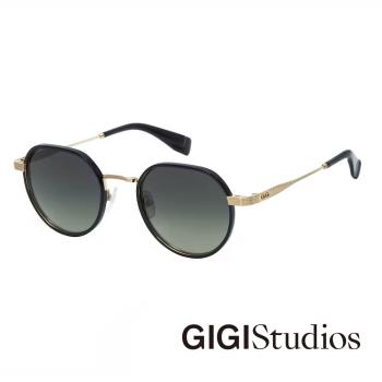 【GIGI Studios】手工細圓框鈦金太陽眼鏡(黑 - BEETHOVEN-6787/1)