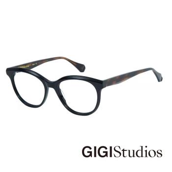 【GIGI Studios】復古圓潤光學眼鏡(黑色 - ANNIE-6764/1)