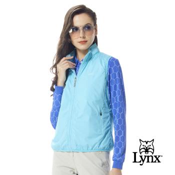 【Lynx Golf】女款薄鋪棉防風保暖Lynx繡花雙面穿漸層點點紋路無袖背心-藍綠色