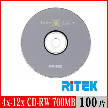 RITEK錸德 4x-12x CD-RW 700MB 覆寫片 X版/100片裸裝