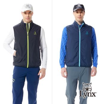 【Lynx Golf】男款薄鋪棉防風保暖精美繡花雙面穿Lynx Golf線條印花無袖背心(二色)