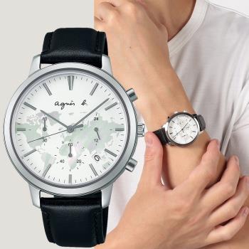 agnes b. Sam 40周年紀念 世界地圖計時手錶-40mm BT3043X1 VD53-KWJ0Z