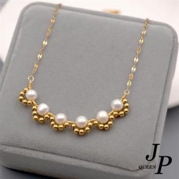  Jpqueen 宮廷風珍珠花朵復古鈦鋼項鍊(金色)