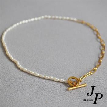 Jpqueen 小米粒珍珠金色鍊OT扣簡約項鍊(金色)