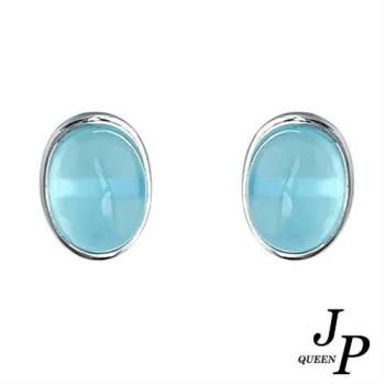  Jpqueen 淡藍之眼清透橢圓仿寶石耳環(銀色)