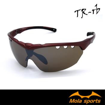 MOLA 摩拉運動太陽眼鏡 UV400 超輕量 男女 自行車 跑步 抗紫外線 TR-rb 紅框 茶片