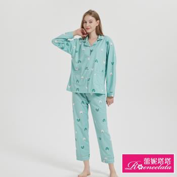【蕾妮塔塔】愛心兔 針織棉長袖兩件式睡衣(R27208-4水綠)