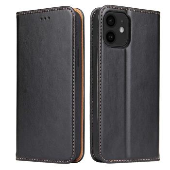 Fierre Shann 真皮紋 iPhone 12 (6.1吋) 錢包支架款 磁吸側掀 手工PU皮套保護殼