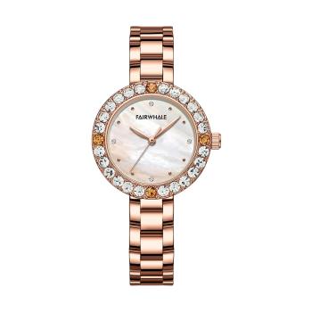 Mark Fairwhale 馬克菲爾 精緻奢華鑲崁鑽圈設計玫瑰金女用錶-3520(高調精緻手錶)