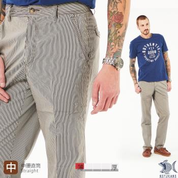 NST Jeans 咖啡直條紋 斜口袋男彈性休閒褲 -中腰直筒 台灣製 390(5912)