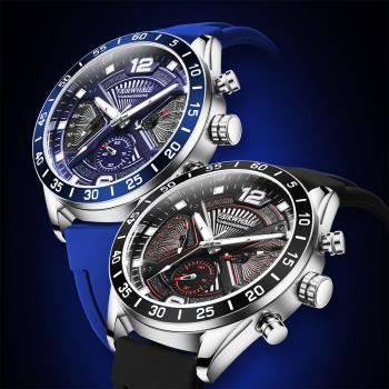 Mark Fairwhale 馬克菲爾 時尚潮男多功能夜光矽膠錶帶手錶-5550(競速跑車賽車錶)