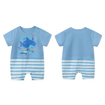 Colorland-棉質短袖包屁衣 寶寶連身衣 海浪飛鯊款嬰兒服