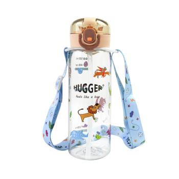 【HUGGER】彈蓋吸管水壺 500ml 動物世界 背帶組 (透明大容量Tritan兒童隨身瓶)