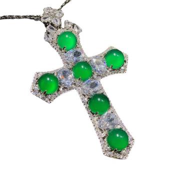  Jpqueen 綠玉髓水晶鑽十字項鍊單吊墜(綠色)