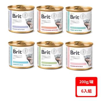 Brit咘莉-貓用處方系列罐頭系列(無穀)- 200g/罐 x (6入組)(下標數量2+贈神仙磚)