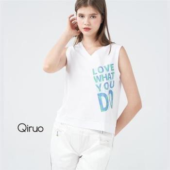 【Qiruo 奇若】春夏專櫃 V領白色背心上衣3013D短版英文字母