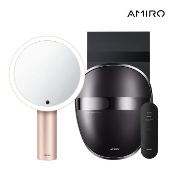 【AMIRO】嫩膚時光面罩 +【AMIRO】 Oath自動感光LED化妝鏡-綺夢花園禮盒-薄霧粉