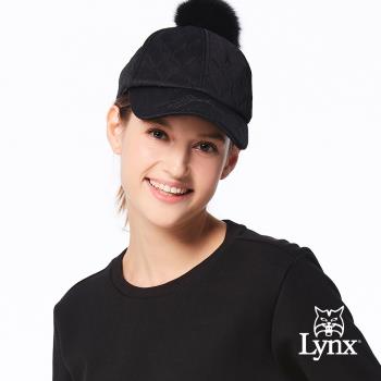 【Lynx Golf】女款日本進口布料花紋造型遮陽時尚毛球帽馬球帽可調節式球帽-黑色