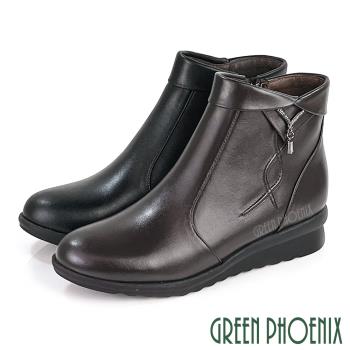 GREEN PHOENIX 女 短靴 馬靴 全真皮 小坡跟 水鑽 翻領 台灣製U15-20079