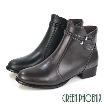 GREEN PHOENIX 女 短靴 馬靴 全真皮 低跟 鑽飾枝葉 台灣製U15-20077