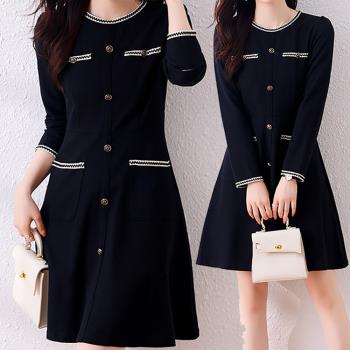 麗質達人 - 1229黑色假二件洋裝