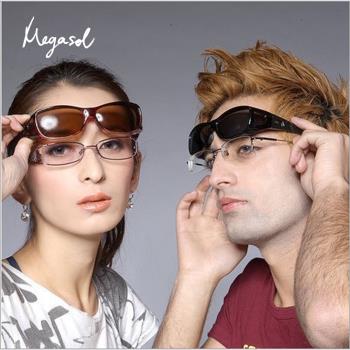 【MEGASOL】 UV400偏光外掛式側開窗太陽眼鏡(外掛式墨鏡-3009)