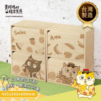 【網狐家居】黃阿瑪的後宮生活 淺木紋雙層櫃 MIT台灣製 置物櫃 收納櫃 木櫃 二層櫃 二格櫃 貓咪
