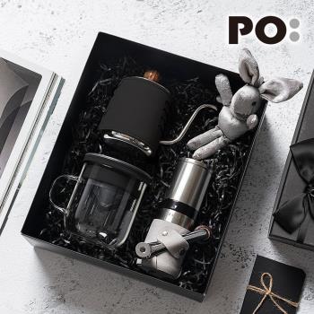 【PO:Selected】丹麥手沖咖啡三件禮盒組(咖啡壺-黑/玻璃杯350ml-共4色/咖啡磨2.0)